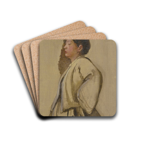 Portrtstudie einer jungen Frau by Jakob Becker Drink Coasters - set of 4