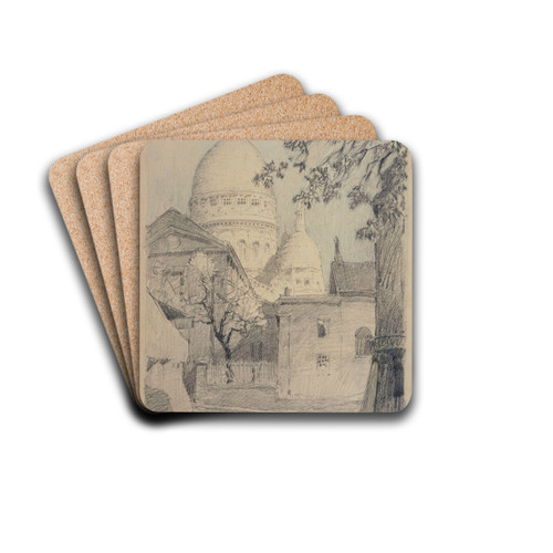Vue de la place du Tertre  Montmartre by Ferdinand Boberg Drink Coasters - set of 4 Vue de la place du Tertre  Montmartre by Ferdinand Boberg Drink Coasters - set of 4