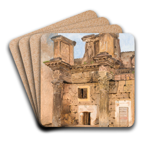 The Temple of Minerva on the the Forum of Nerva in Rome by Constantin Hansen Art Drink Coaster set