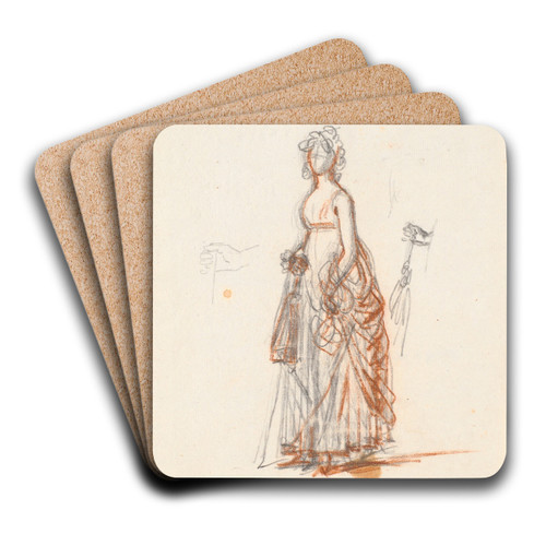 Studie til det Rybergske familiebillede; Fru Rybergs figur og hjre hnd med en parasol by Jens Juel Art Drink Coaster set