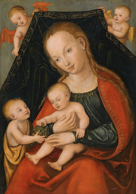 The Virgin And Child With St. John The Baptist And Two Angels by Follower of Lucas Cranach the Elder Art Print Download