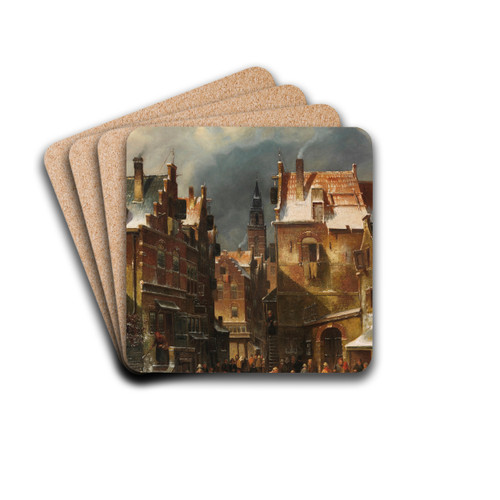 Winterliche Stadtansicht by Charles Leickert Drink Coasters - set of 4