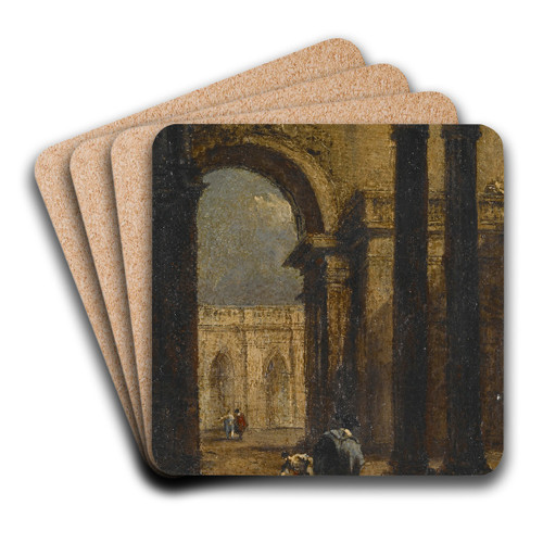 Capriccio; A Palace Courtyard by Francesco Guardi Art Drink Coaster set