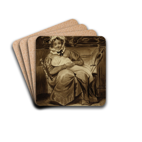 Mme Victor Hugo endormant l'un de ses enfants by Eugne Devria Drink Coasters - set of 4 Mme Victor Hugo endormant l'un de ses enfants by Eugne Devria Drink Coasters - set of 4