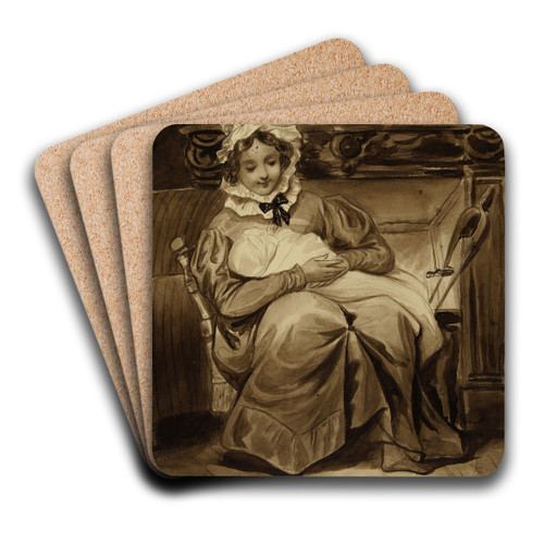 Mme Victor Hugo endormant l'un de ses enfants by Eugne Devria Art Drink Coaster set Mme Victor Hugo endormant l'un de ses enfants by Eugne Devria Art Drink Coaster set