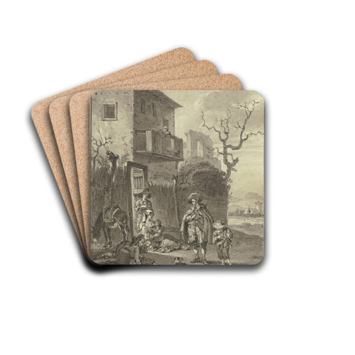 Ruhende Bauern bei einer Osteria by Johann Friedrich Morgenstern Drink Coasters - set of 4
