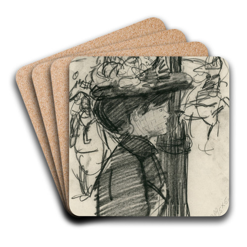 Dame met grote hoed op cafterras: halffiguur 2 by Isaac Israls Art Drink Coaster set