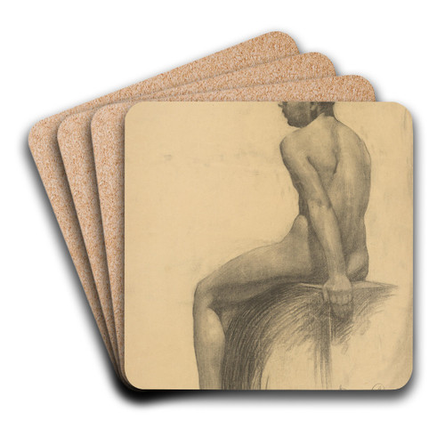 Study of a Seated Boy by Emil Alexay-Olexk Art Drink Coaster set