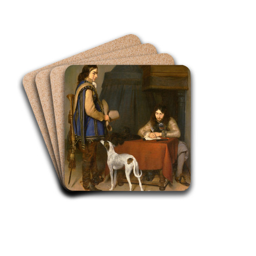 Officer Writing a Letter, with a Trumpeter by Gerard ter Borch Drink Coasters - set of 4