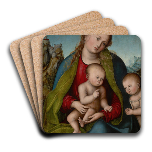 Virgin Mary with the Child and Saint John the Baptist by Lucas Cranach the Elder Art Drink Coaster set