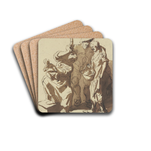 Bauer mit einem Glas zwischen zwei Frauen, die eine mit einem Kind, die andere mit einem Korb by Cornelis Dusart Drink Coasters - set of 4