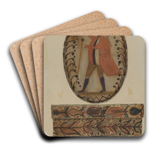 Pa. German Painted Wooden Box by Elmer G. Anderson Art Drink Coaster set