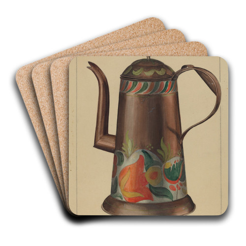 Toleware Coffee Pot by Janet Riza Art Drink Coaster set