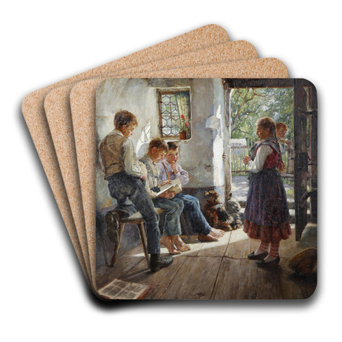 Preparing For The Lesson by Hugo Lffler Art Drink Coaster set Preparing For The Lesson by Hugo Lffler Art Drink Coaster set