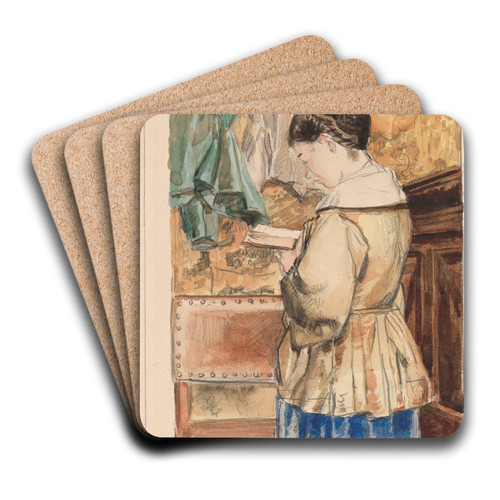 Woman Reading by Henri de Braekeleer Art Drink Coaster set