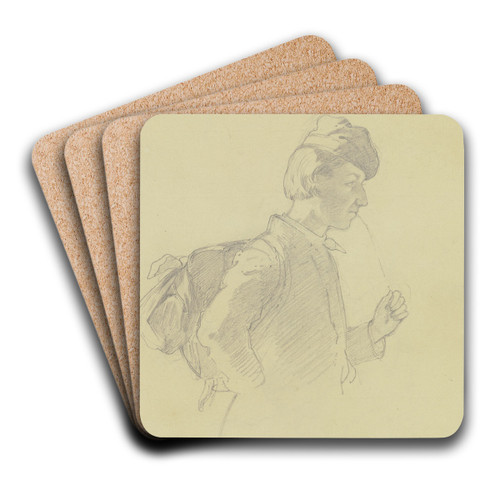 Handwerksbursche, halbe Figur, Profil nach rechts by Johann Jakob Hoff Art Drink Coaster set