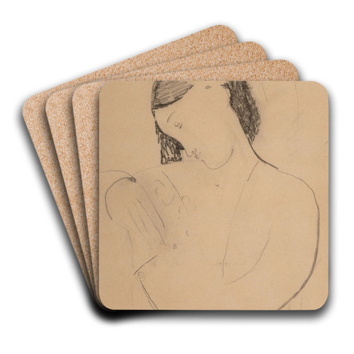 Busta di donna con testa di profile by Amedeo Modigliani Art Drink Coaster set