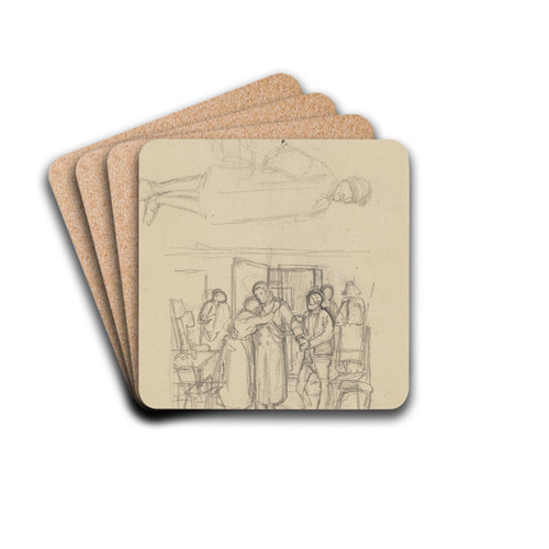 Group in a room by Jakob Becker Drink Coasters - set of 4