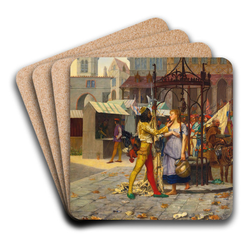 Flirtation In The Town Square by Adolphe-Alexandre Lesrel Art Drink Coaster set Flirtation In The Town Square by Adolphe-Alexandre Lesrel Art Drink Coaster set