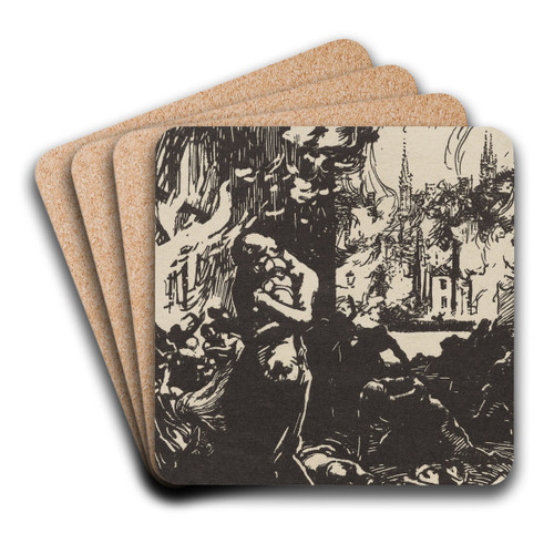 L'Incendie de Louvain by Auguste Louis Lepre Art Drink Coaster set