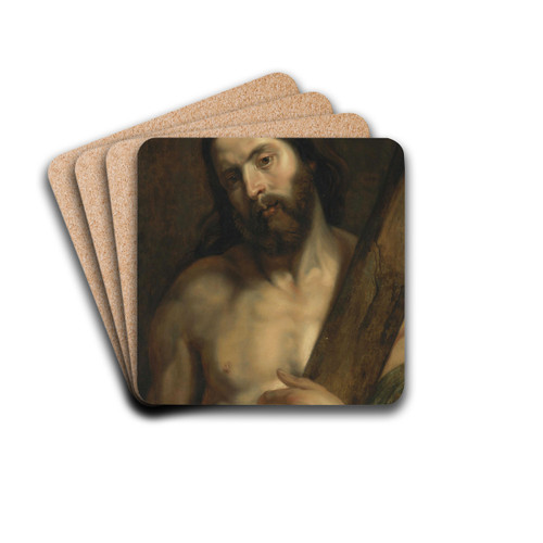 Christ with the Cross by Follower of Anthony van Dyck Drink Coasters - set of 4