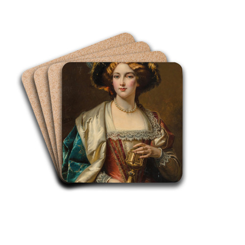 Portrait of a noblewoman by Cesare Auguste Detti Drink Coasters - set of 4 Portrait of a noblewoman by Cesare Auguste Detti Drink Coasters - set of 4