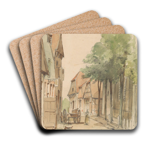 Gezicht op de Kirchenstrasze te Lingen by Jan Striening Art Drink Coaster set