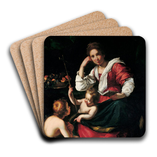 Madonna And Child With Infant Saint John by Bernardo Strozzi Art Drink Coaster set