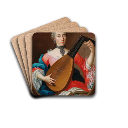An Elegant Lady With A Lute by Southern German School Drink Coasters - set of 4