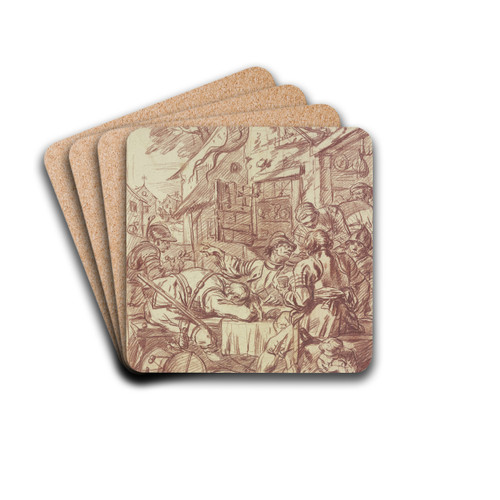 Zechende Soldaten vor einem Wirtshaus by Charles Parrocel Drink Coasters - set of 4
