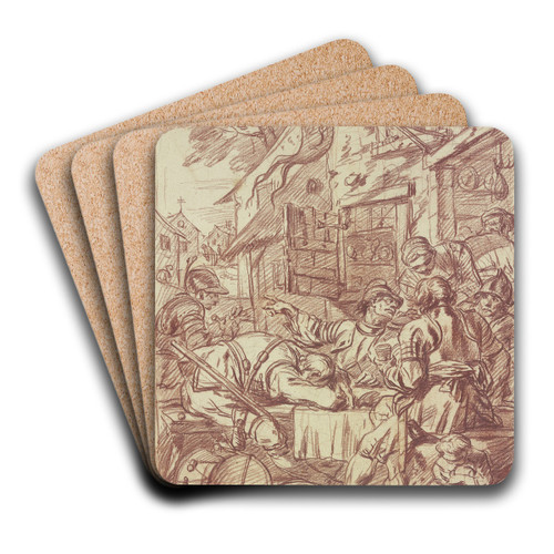 Zechende Soldaten vor einem Wirtshaus by Charles Parrocel Art Drink Coaster set