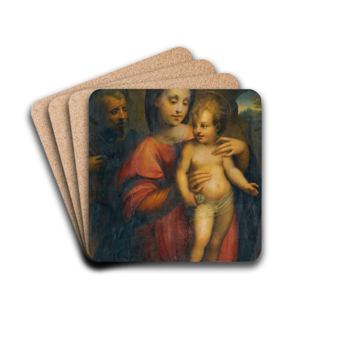 Holy Family, With The Madonna Supporting The Standing Christ Child On A Stone Ledge by Domenico Puligo Drink Coasters - set of 4