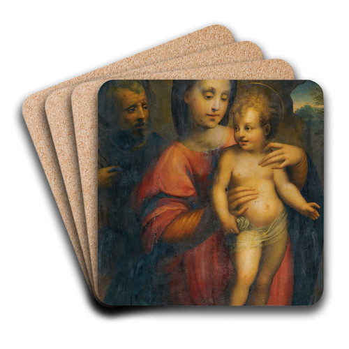 Holy Family, With The Madonna Supporting The Standing Christ Child On A Stone Ledge by Domenico Puligo Art Drink Coaster set