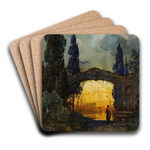 Arcadian landscape by Ferdinand Knab Art Drink Coaster set