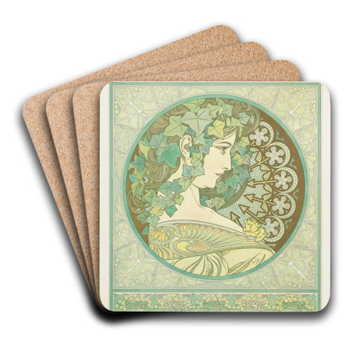 Ivy by Alphonse Mucha Art Drink Coaster set