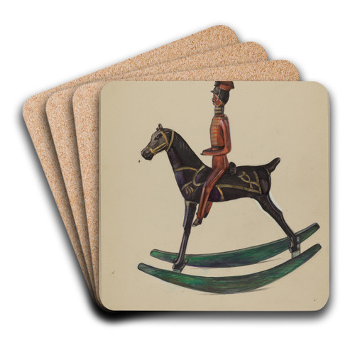 Toy Rocking Horse and Rider by Mina Lowry Art Drink Coaster set
