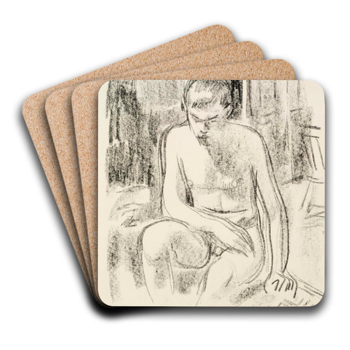 Nude Boy Seated by Magnus Enckell Art Drink Coaster set
