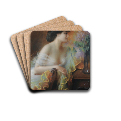 Femme au bouquet de lilas by Delphin Enjolras Drink Coasters - set of 4