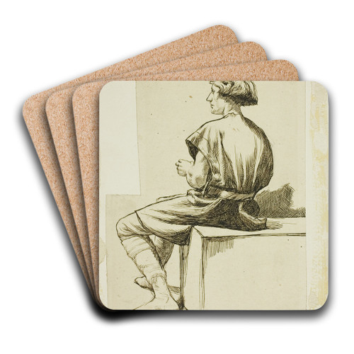 Seated Man in Tunic by Charles Samuel Keene Art Drink Coaster set