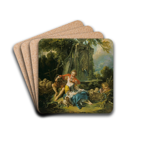 Pastoral with a Couple near a Fountain by Franois Boucher Drink Coasters - set of 4