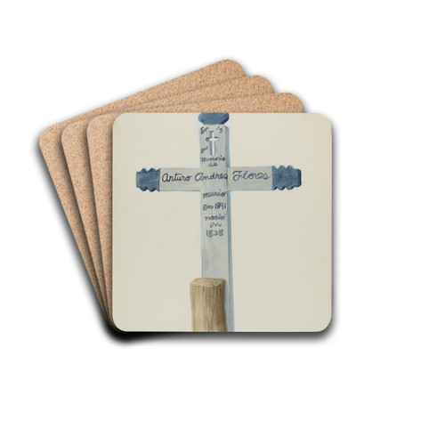 Hand Made & Painted Wooden Cross - Headstone by Majel G. Claflin Drink Coasters - set of 4