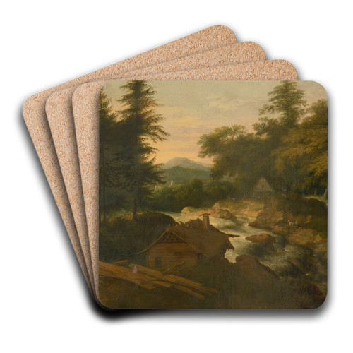 River Landscape With Cottage by Allaert van Everdingen Art Drink Coaster set