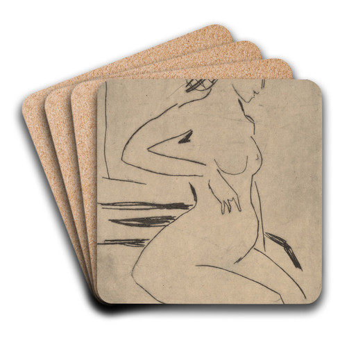Female Nude Seated by Ernst Ludwig Kirchner Art Drink Coaster set