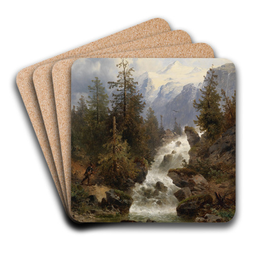 Jger am Wasserfall by Josef Thoma Art Drink Coaster set