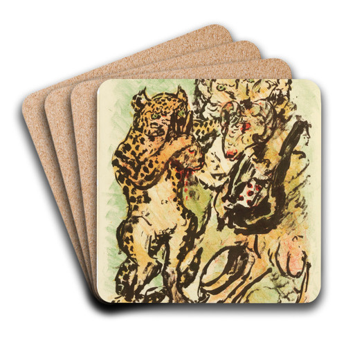 Der Widder Bokert Und Der Kater Hinze Holen Vor Knig Nobel Den Kopf Des Ermordeten Hasen Lampe Aus Dem Sack by Lovis Corinth Art Drink Coaster set