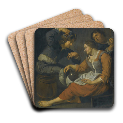 Three Peasants Drinking by Jacob Toorenvliet Art Drink Coaster set Three Peasants Drinking by Jacob Toorenvliet Art Drink Coaster set