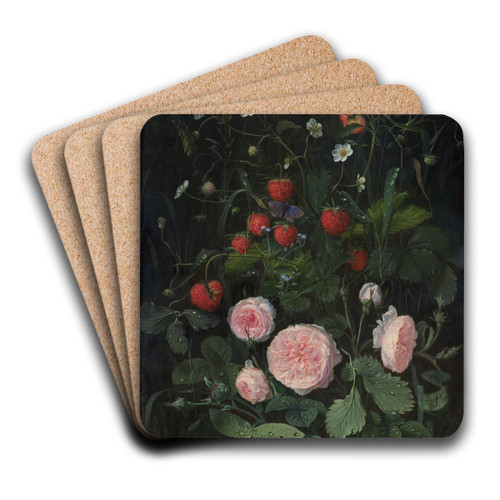 Still Life With Roses And Strawberries by Otto Didrik Ottesen Art Drink Coaster set Still Life With Roses And Strawberries by Otto Didrik Ottesen Art Drink Coaster set
