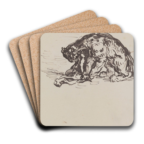 Lioness Devouring her Prey by James Ensor Art Drink Coaster set Lioness Devouring her Prey by James Ensor Art Drink Coaster set