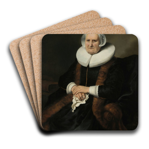 Portrait of an Old Lady, Possibly Elisabeth Bas by Ferdinand Bol Art Drink Coaster set