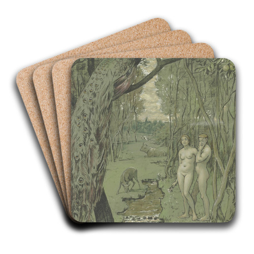 Paradise with Peacock by Hans Thoma Art Drink Coaster set